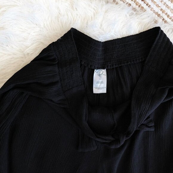 Kona Sol Swim Pants Sz L Black Gauzy CoverUp Flowy Tie Front Split Hem Boho - Picture 5 of 5
